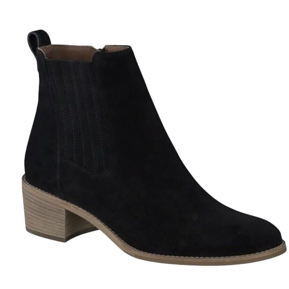 Paul Green NWOT Sante Black Suede Side Zip Bootie Size 5.5 (US 8) Stacked Heel